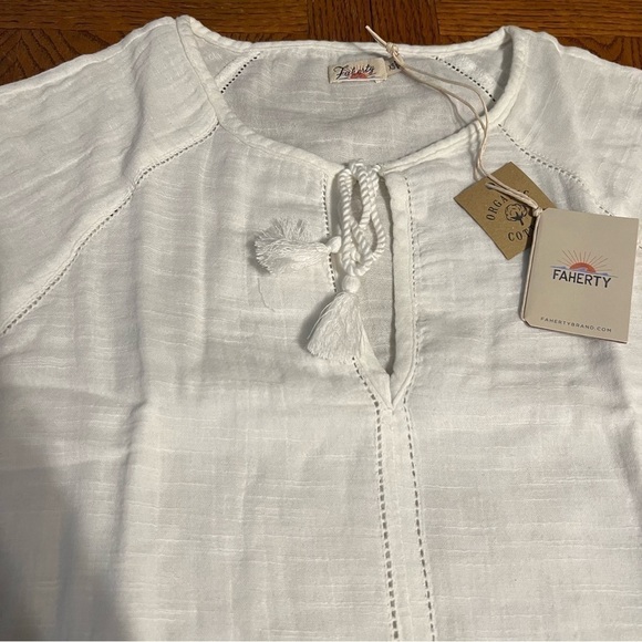 NEW Faherty Celina Puff Sleeve Organic Cotton Blouse in White Sz XS Boho - Picture 6 of 14